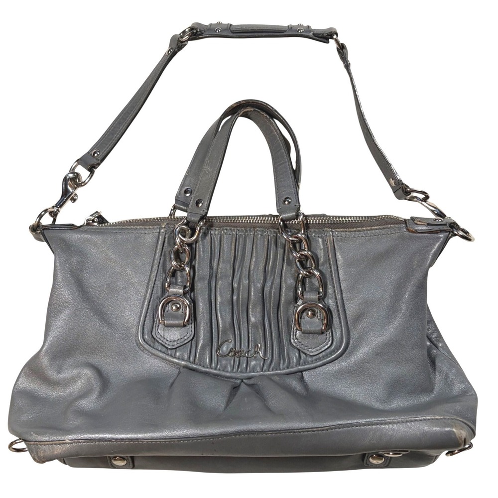 Coach Classy Gathered Leather Satchel Grey Handbag Silver Hardware